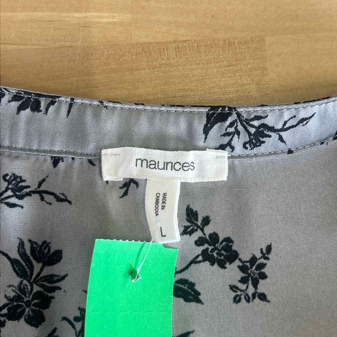 Maurices Size L Gray/Black Polyester Preloved Blouse LS