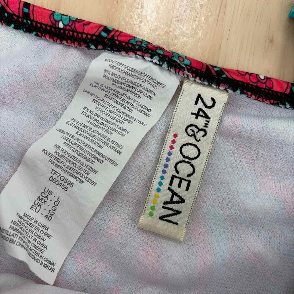 24 Ocean Size L Aqua Pink Swimsuit Bottom/Top