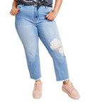 Celebrity Pink Womens High Rise Frayed Hem Straight Leg Jeans