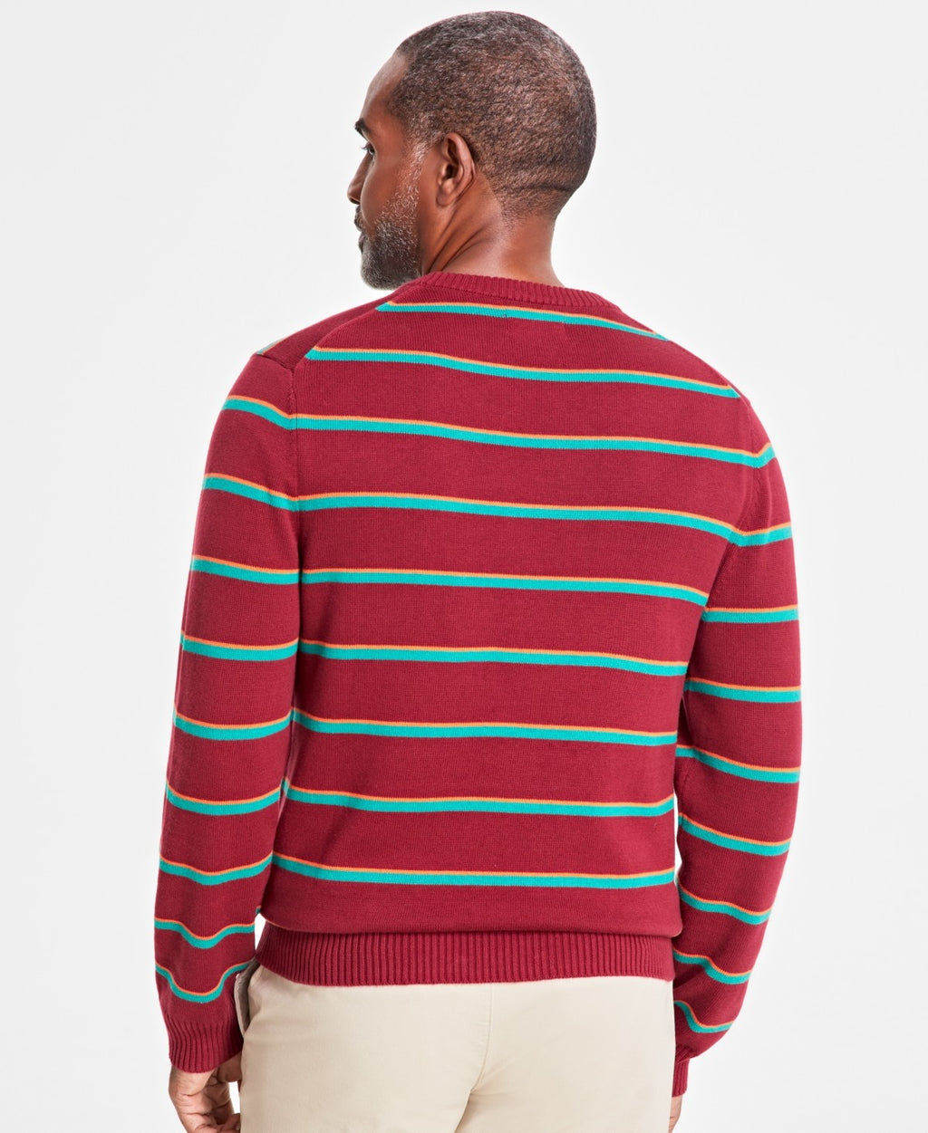 Male Club Room Men's Size L Burgundy Prep Stripe Sweater- Cherry Pie