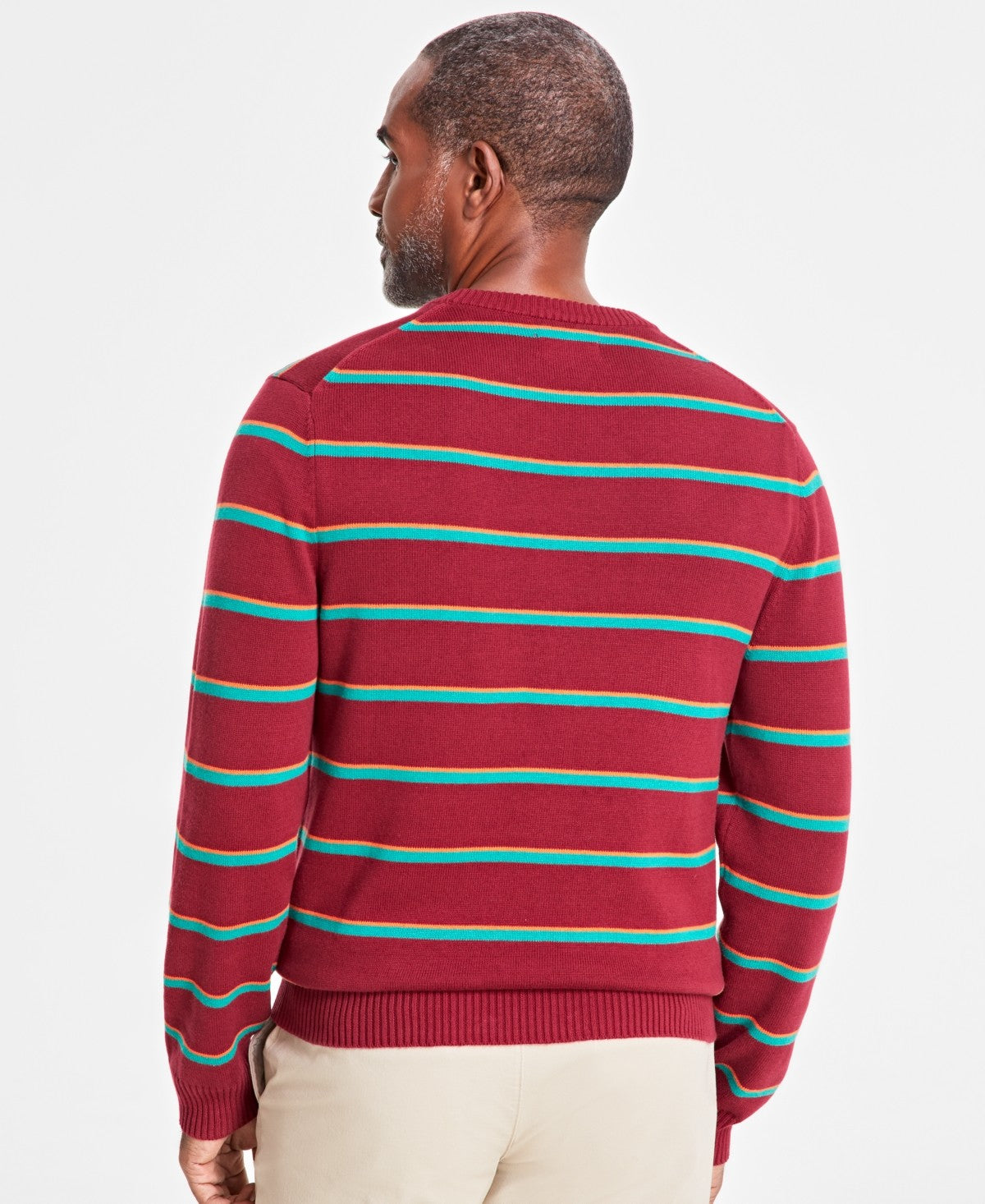 Male Club Room Men's Size L Burgundy Prep Stripe Sweater- Cherry Pie