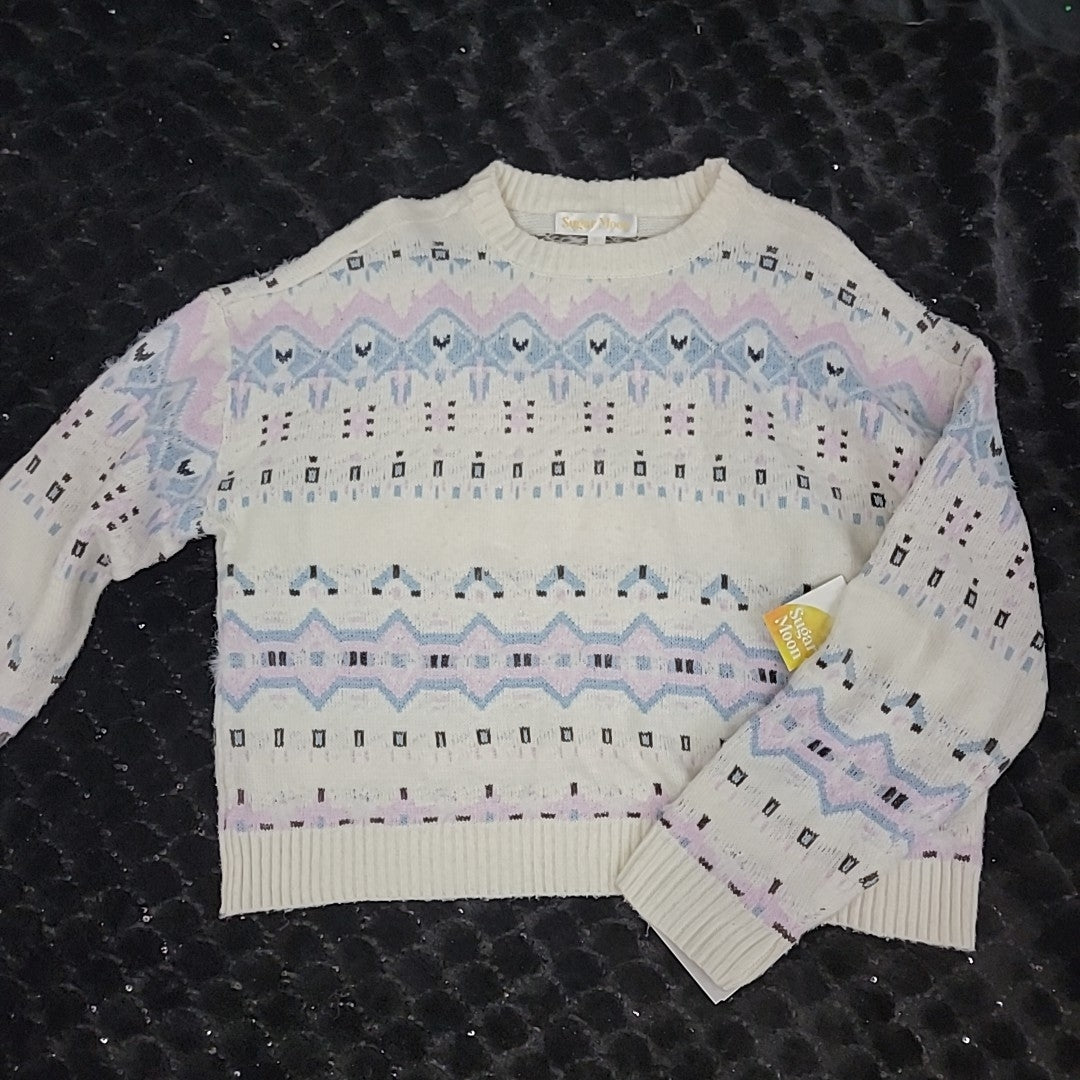Sugar Moon Size L Nyc Alliance Fair Isle Sweater - Ivory NWT