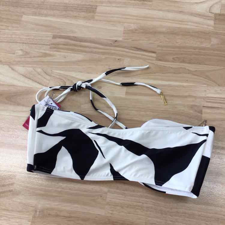Vince Camuto Size S Printed Bandeau Bikini Top - Black/white