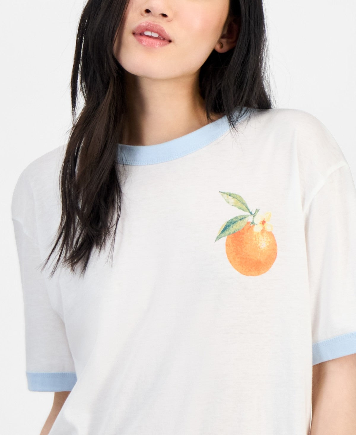 Rebellious One Juniors' Orange Graphic Short-Sleeve T-Shirt - White/Baby Blue