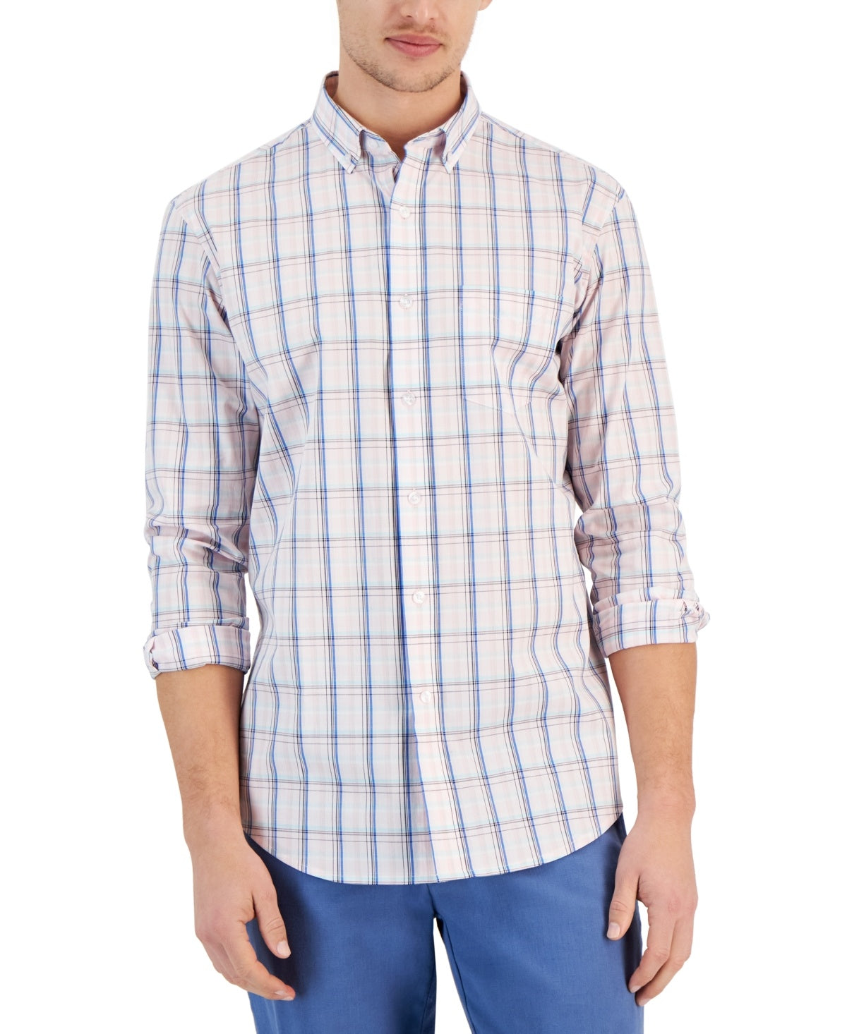 Club Room Men's Quincy Plaid Button-Down Poplin Shirt