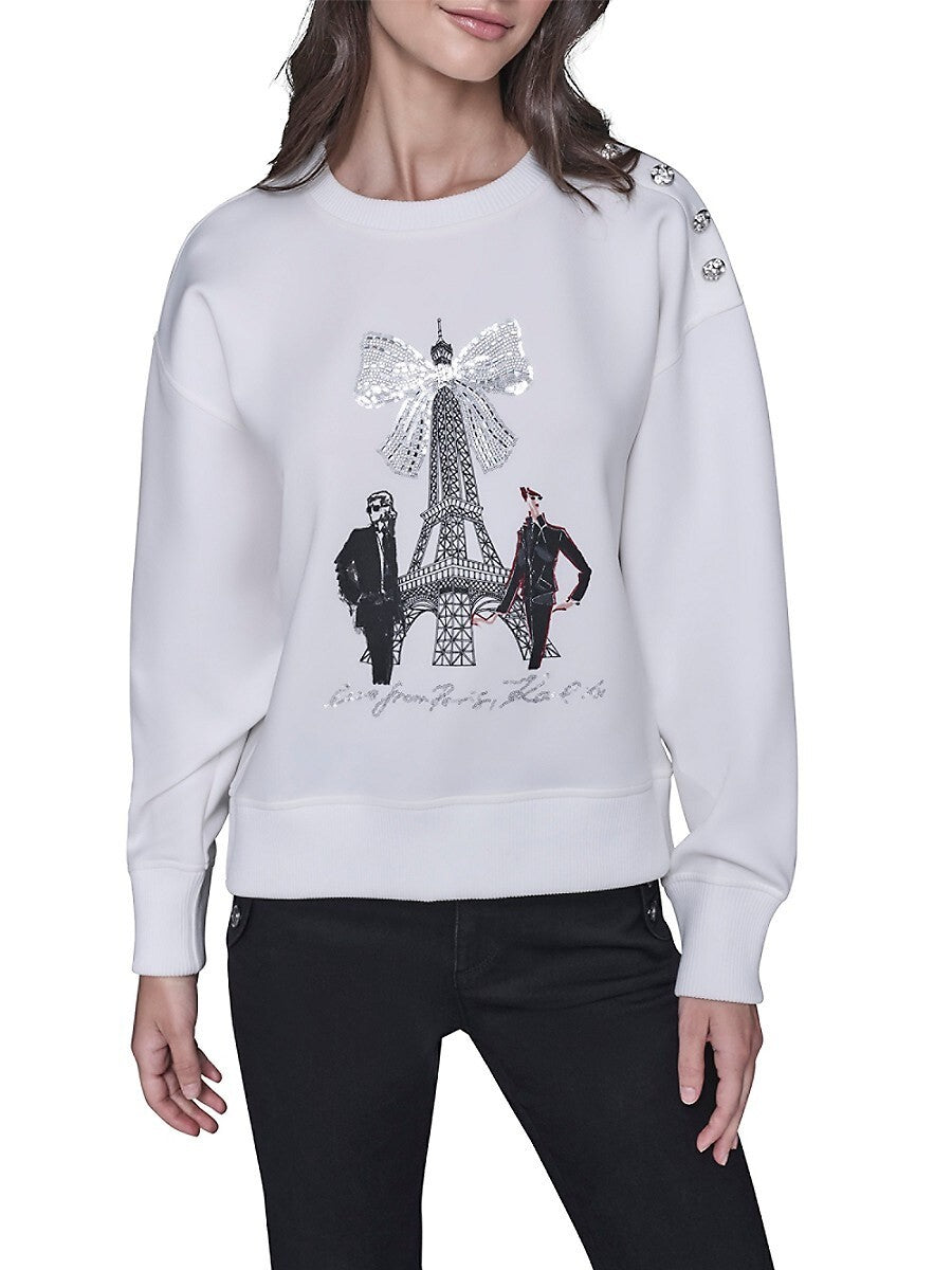 Karl Lagerfeld Paris Women's Logo Eiffel Tower Sweatshirt