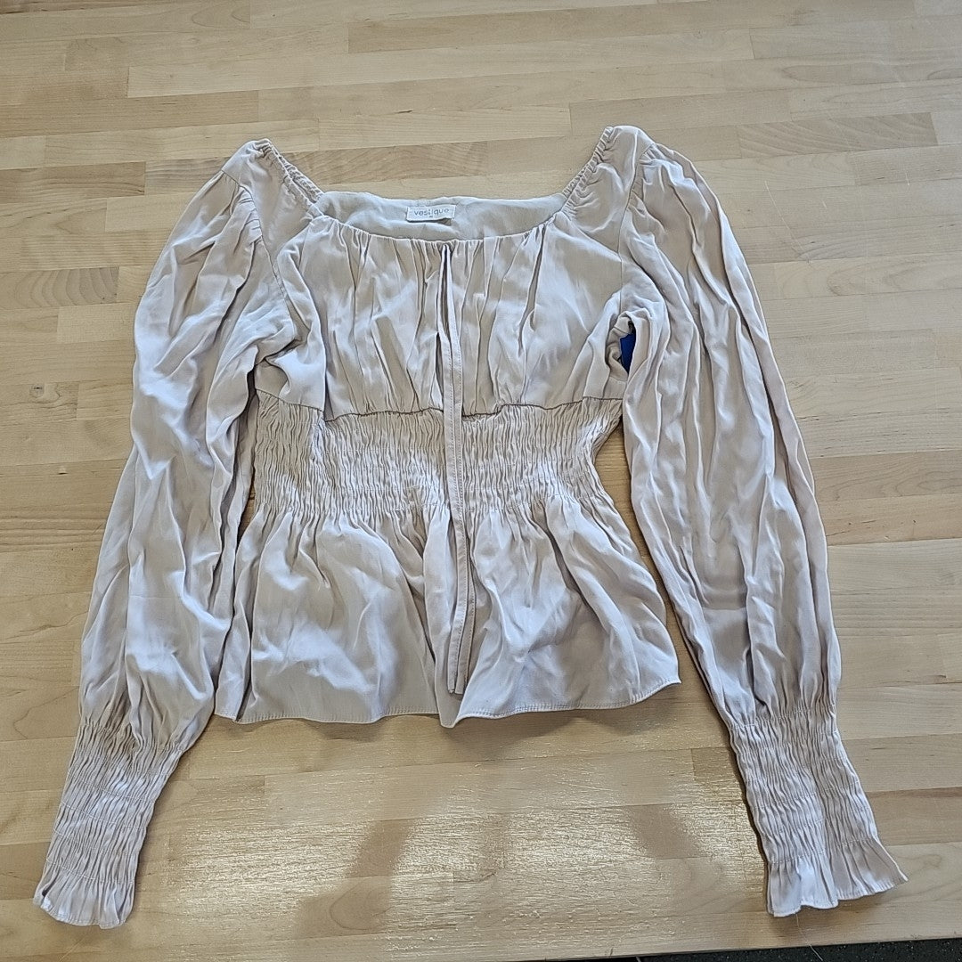 Vestique Size M Beige Long Sleeve Blouse