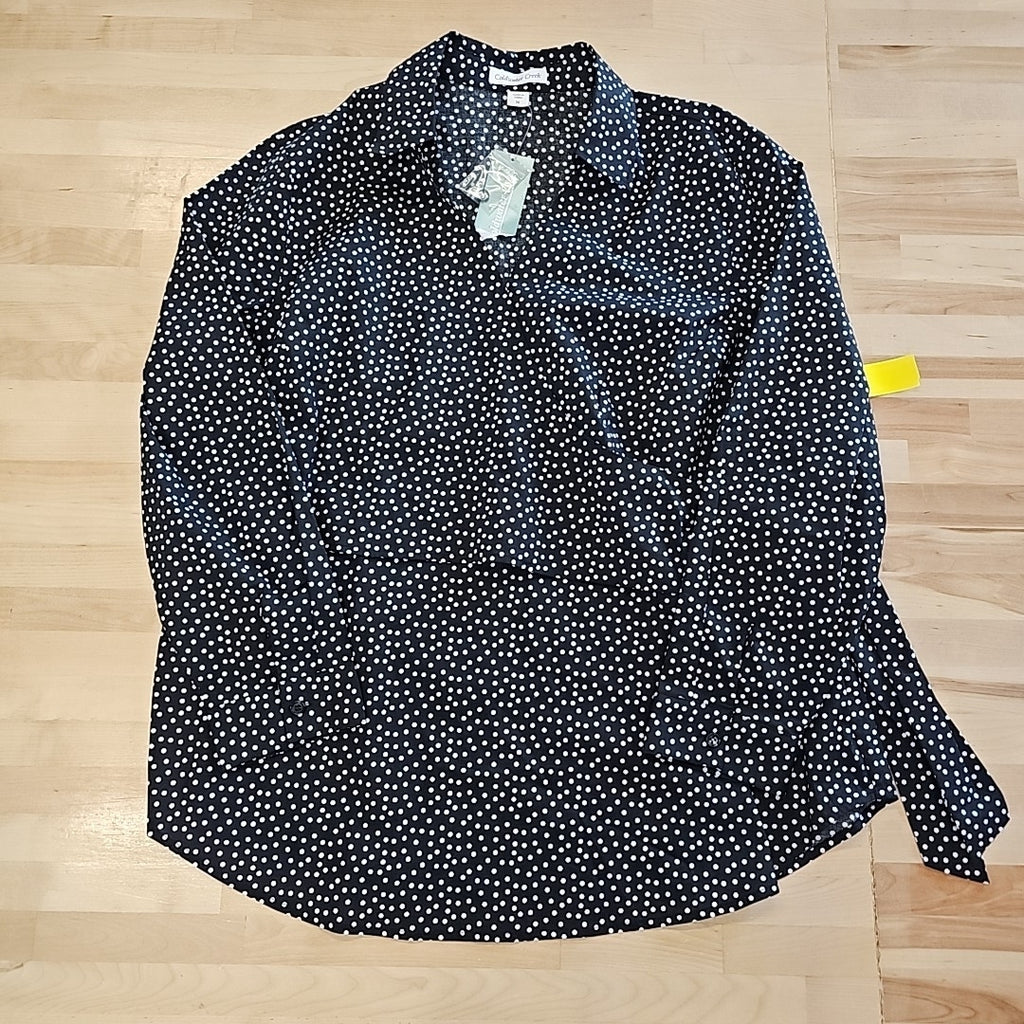 Coldwater Creek Size 1X Black White Polka Dot Blouse