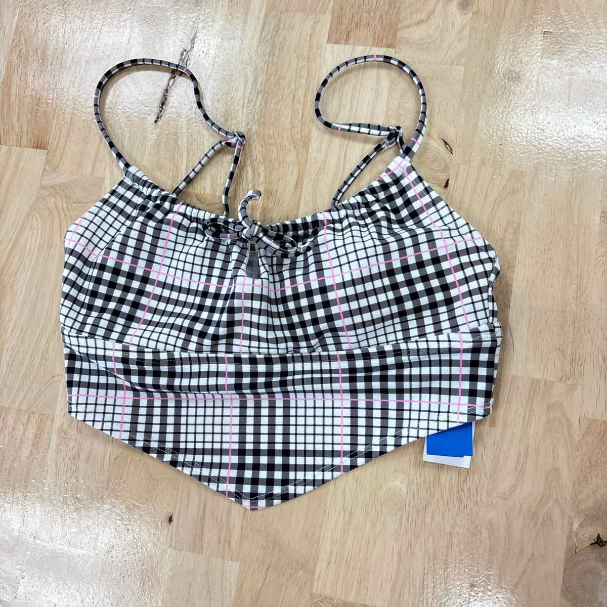 Salt + Cove Size M Plaid Tie-Front Tankini Top