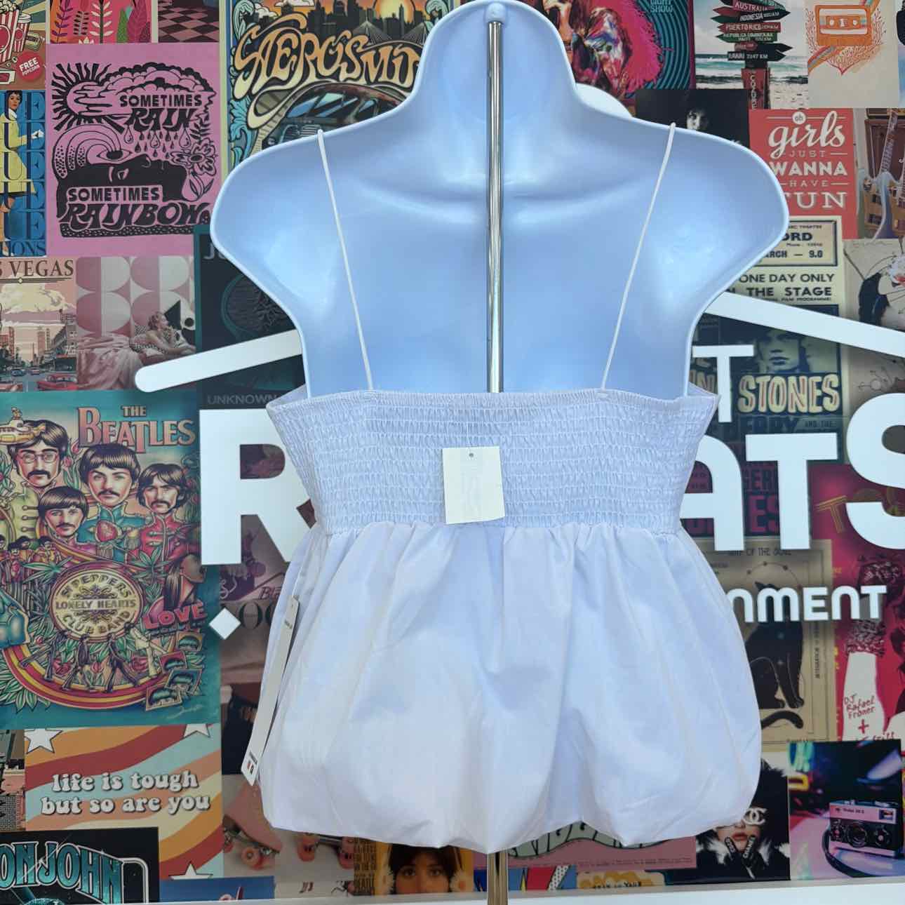 Madden Girl Size M Poplin Bubble Tank Top - Bright White