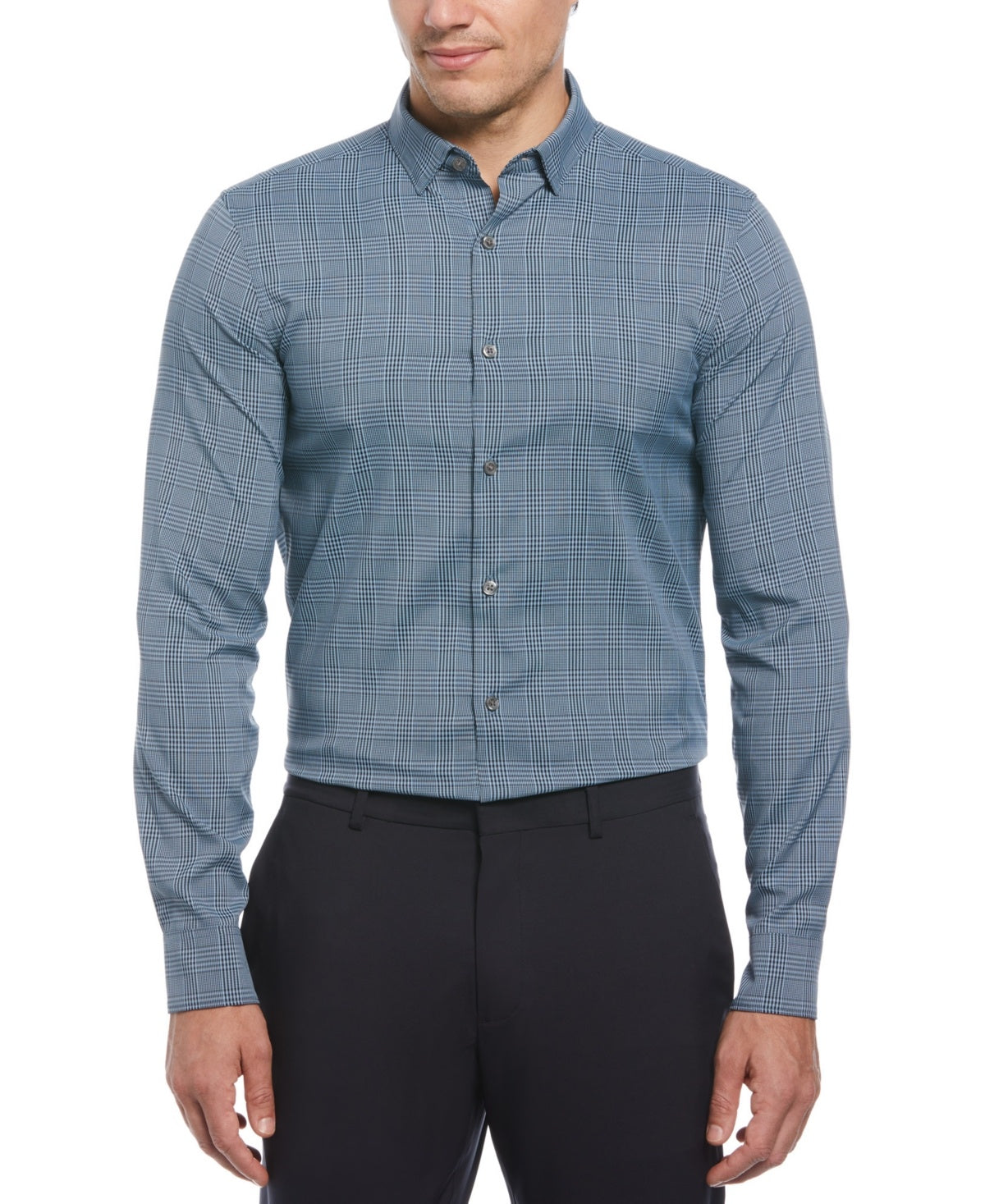 Perry Ellis Men's Slim-Fit Stretch Glen Plaid Button-Down Shirt