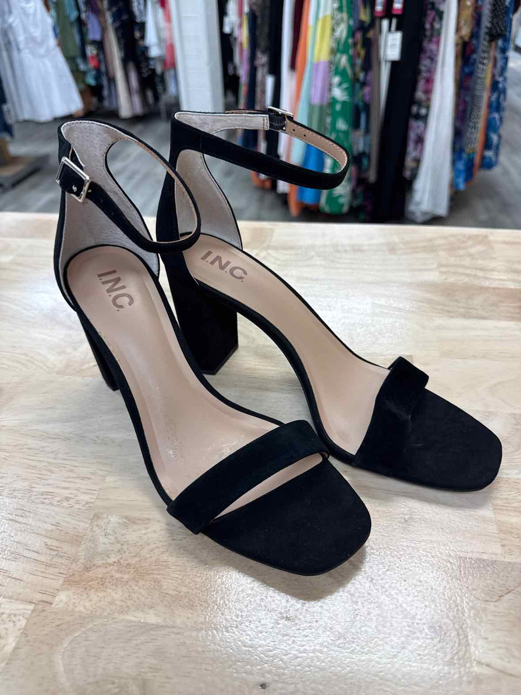 INC Size 10 Black Lexini Two-Piece Sandals - Black Suede