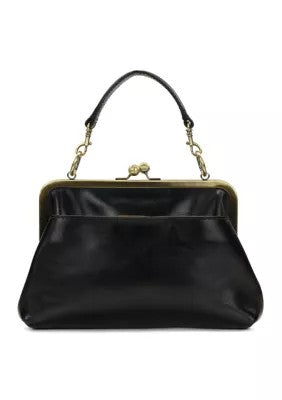 Patricia Nash Black & Brown Vione Frame Kisslock Leather NWOT