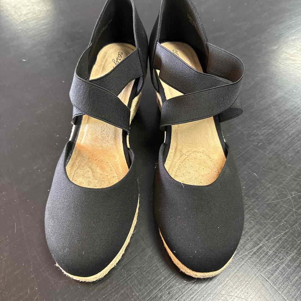 Easy Street Shoe Size 8.5 Black Pari Slip-on Espadrille Wedges Sandals