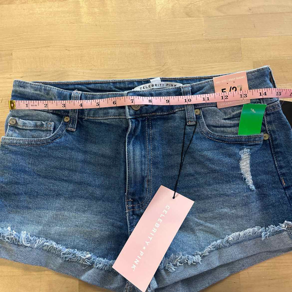 Celebrity Pink Juniors' Mid-Rise Fringe-Cuff Shorts - Temecula - 5