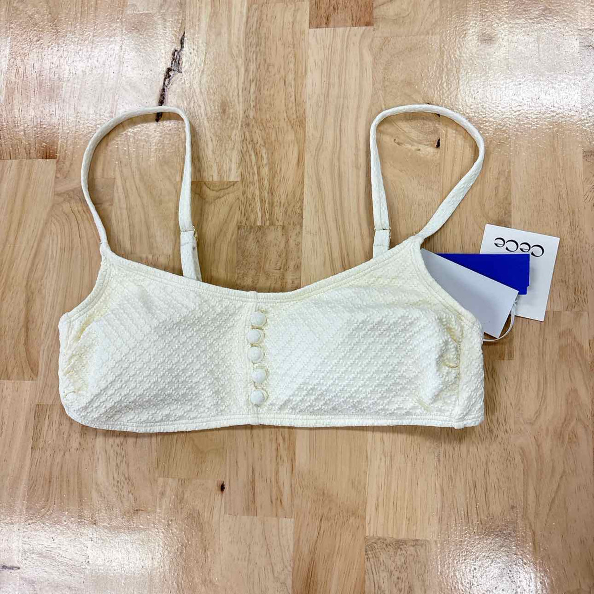 CeCe Size M La Vie a La Mer Textured Button-Front Bikini Top