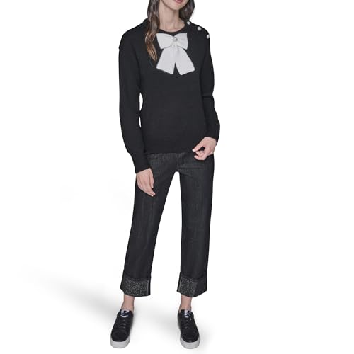 KARL LAGERFELD Paris Women's Sweater, Black/Soft White, Large