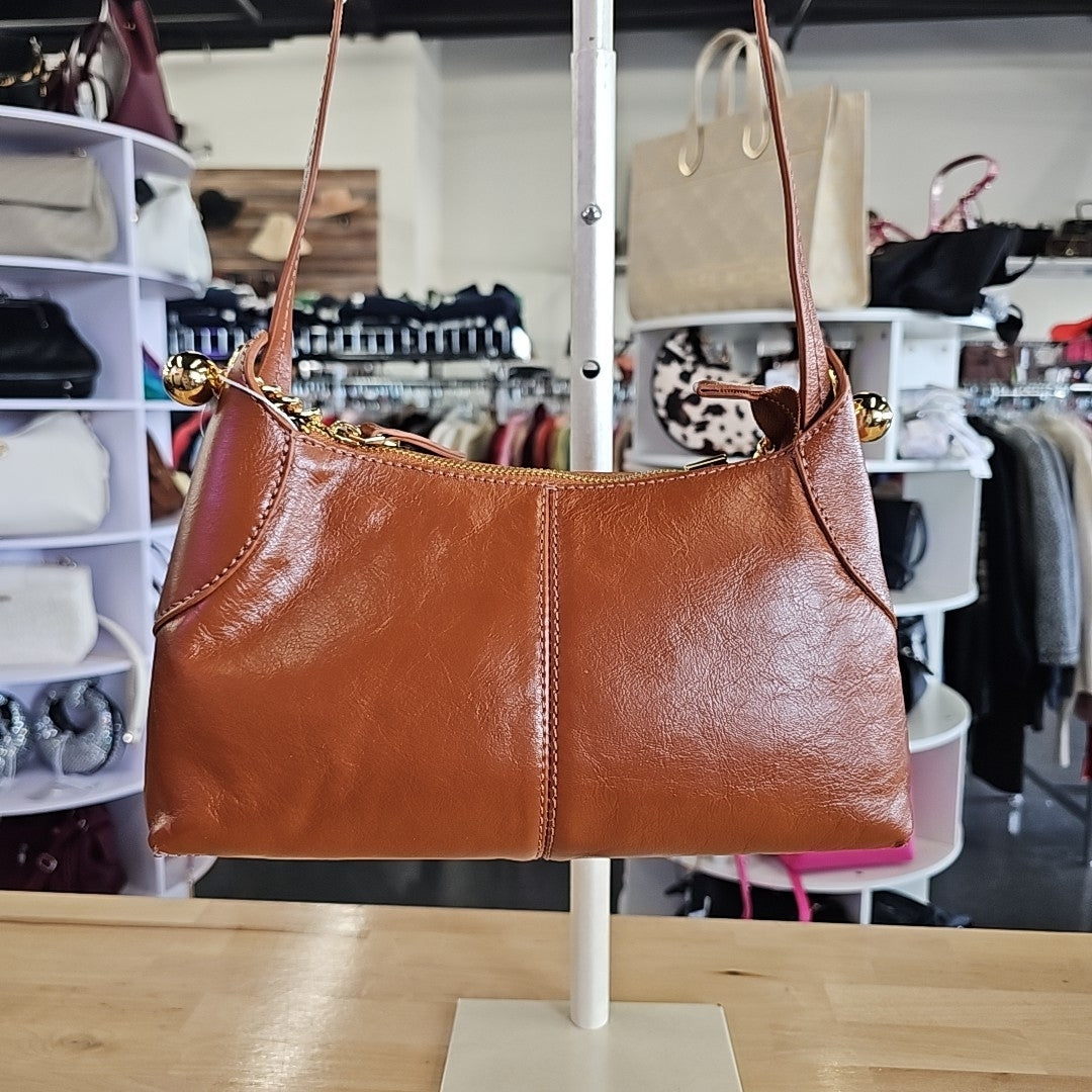 Arezzo Mini Leather Woven Handle Crossbody - Cognac  New