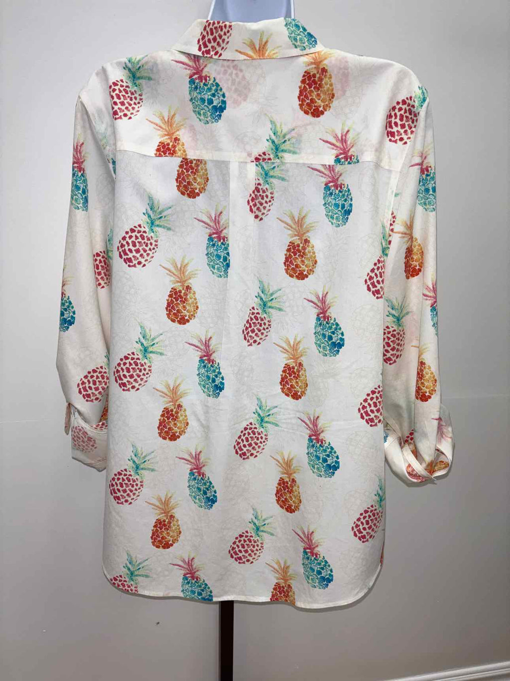 Chico's Size 2 Beige Orange Blouse LS