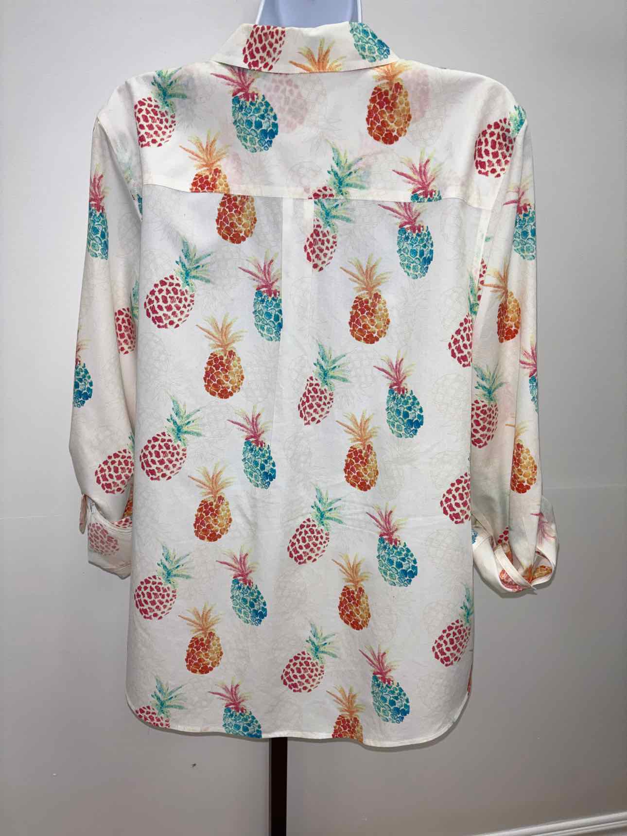 Chico's Size 2 Beige Orange Blouse LS
