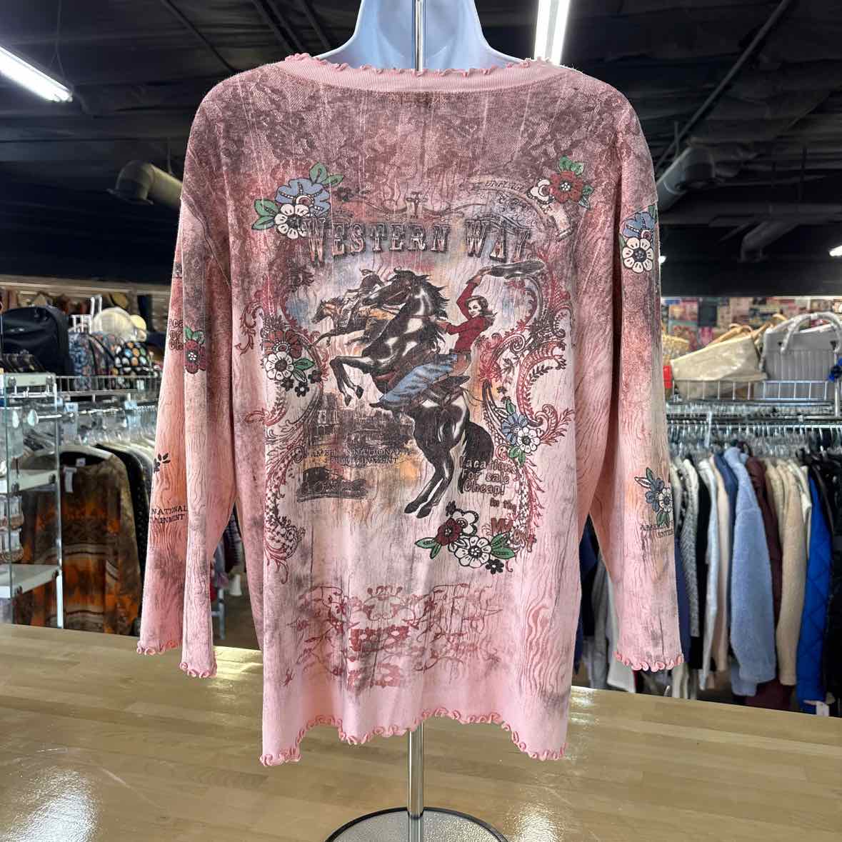 Cactus Bay Size XL Pink Preloved T-Shirt LS