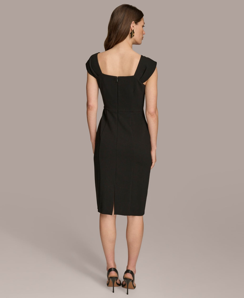 Donna Karan Size 10 Asymmetric-Neck Cap-Sleeve MIDI Dress - Black NWT