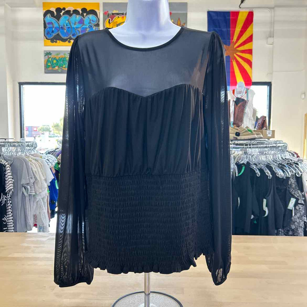 Torrid Size 1X Black Mesh Preloved Blouse LS