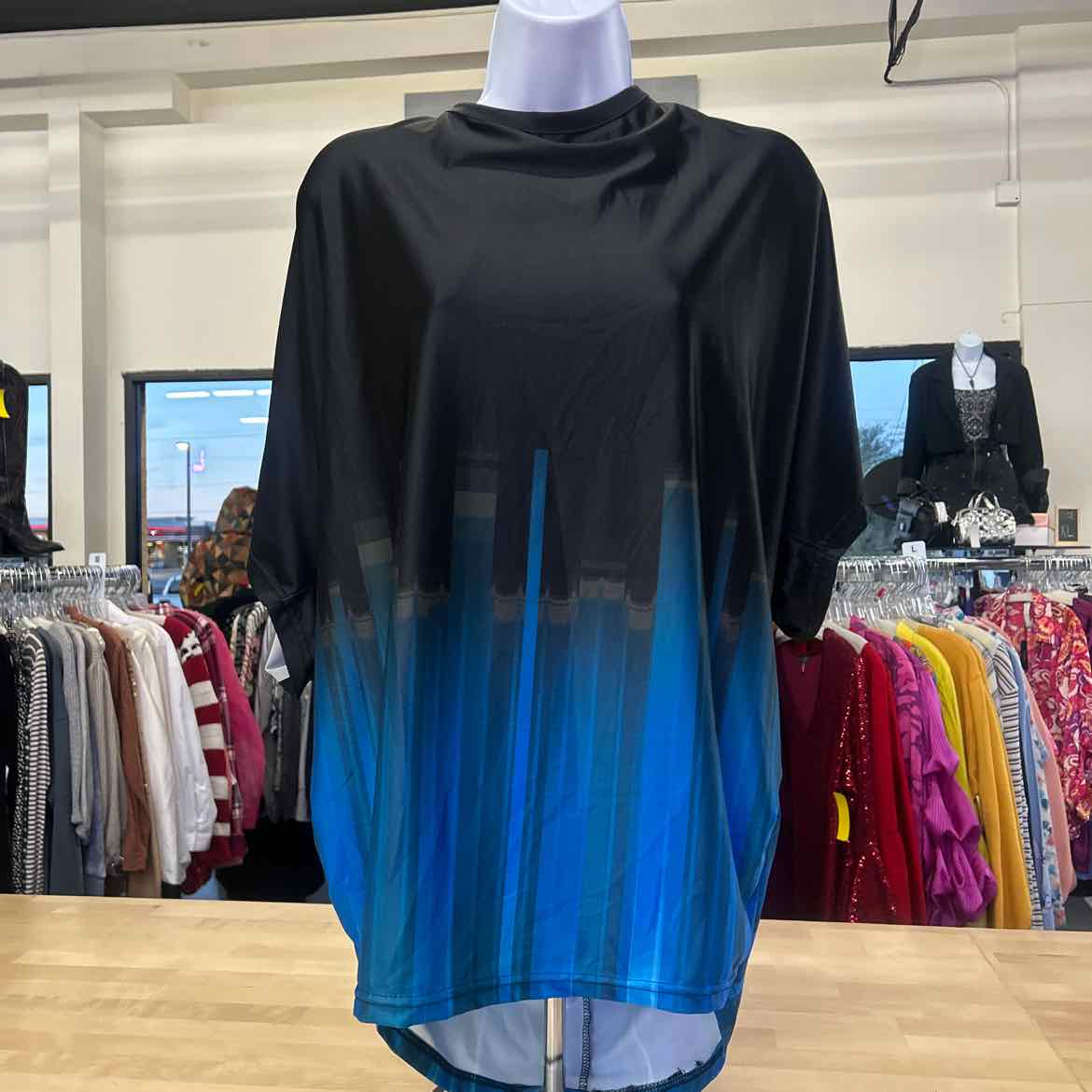 Loveudear Size 2XL Black & Aqua Blouse