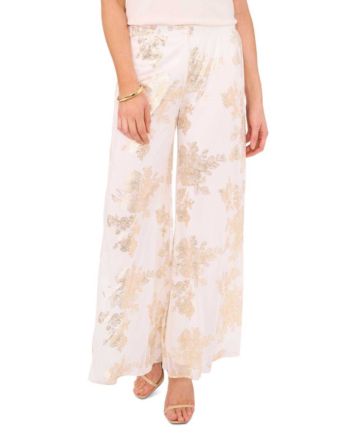 Msk Women's Glitter Chiffon Wide-Leg Pull-on Pants