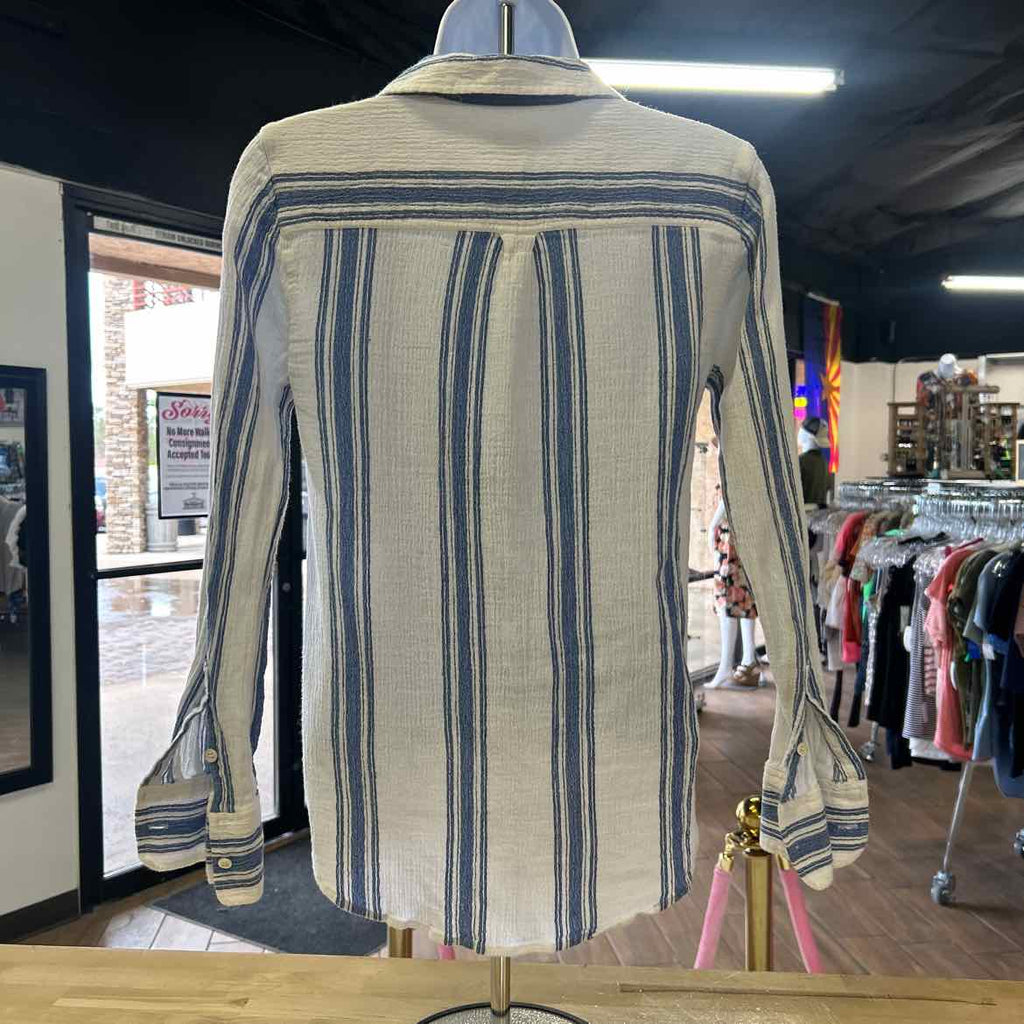 J Crew Size XS White Blue Preloved Blouse LS