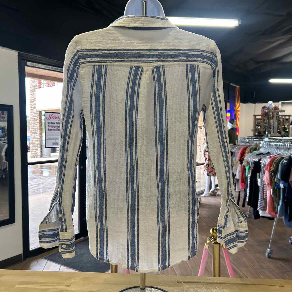 J Crew Size XS White Blue Preloved Blouse LS