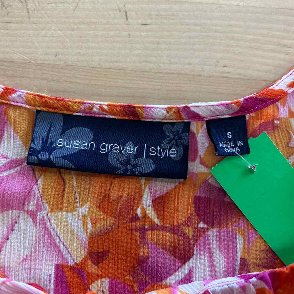 Susan Graver Size S Pink Orange Polyester Preloved Blouse SS