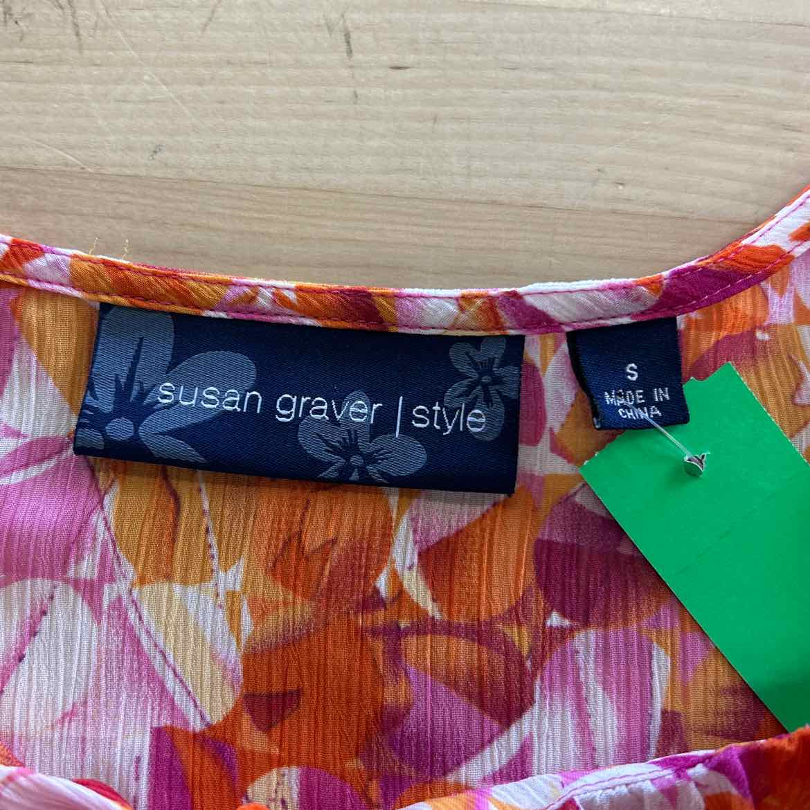 Susan Graver Size S Pink Orange Polyester Preloved Blouse SS