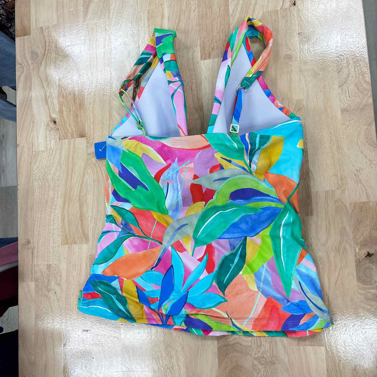 La Blanca Size 10 Over the Shoulder Tankini Swimsuit Top Multicolor Tropical