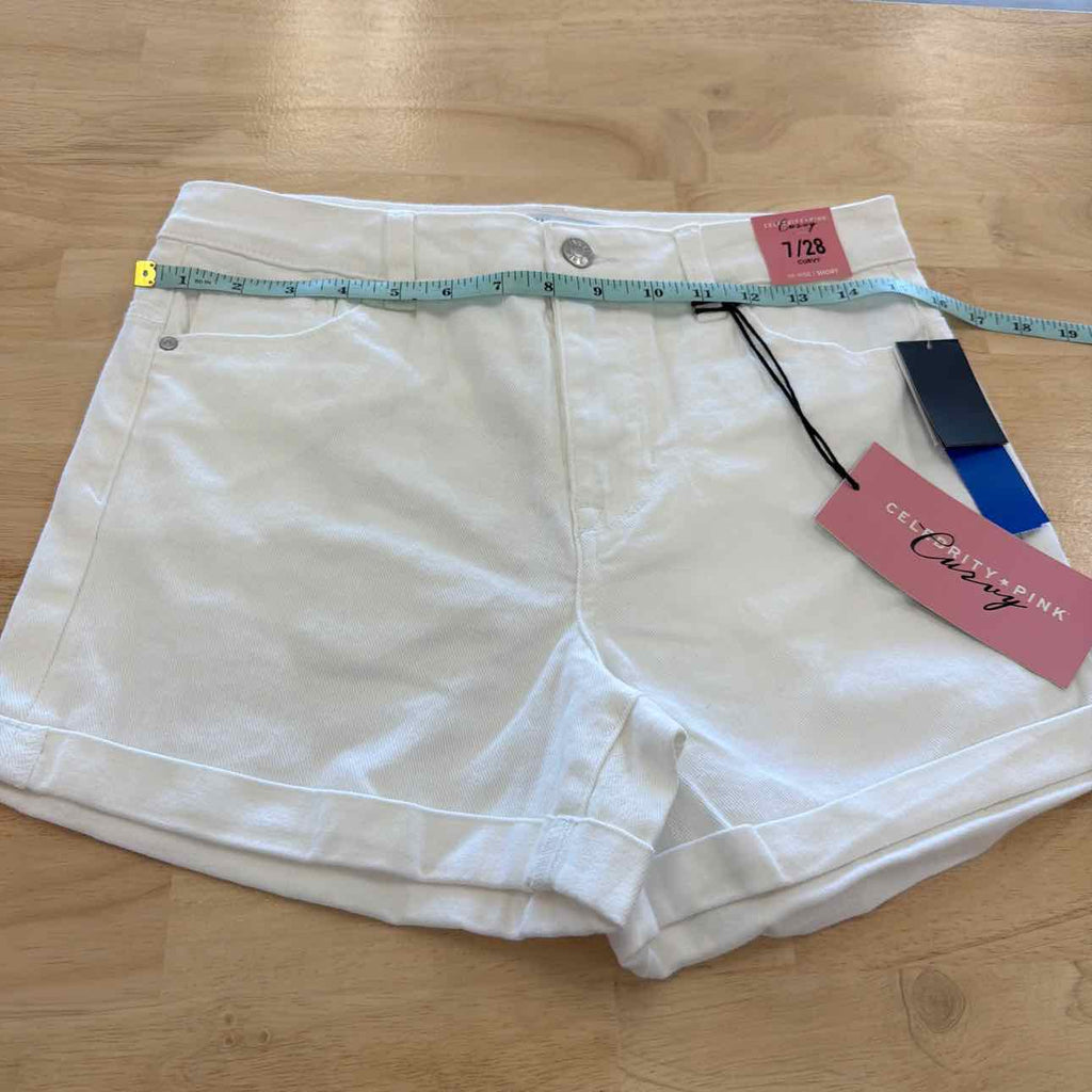 Celebrity pink Women Size 7  White New Shorts  High-Rise Curvy Denim Shorts