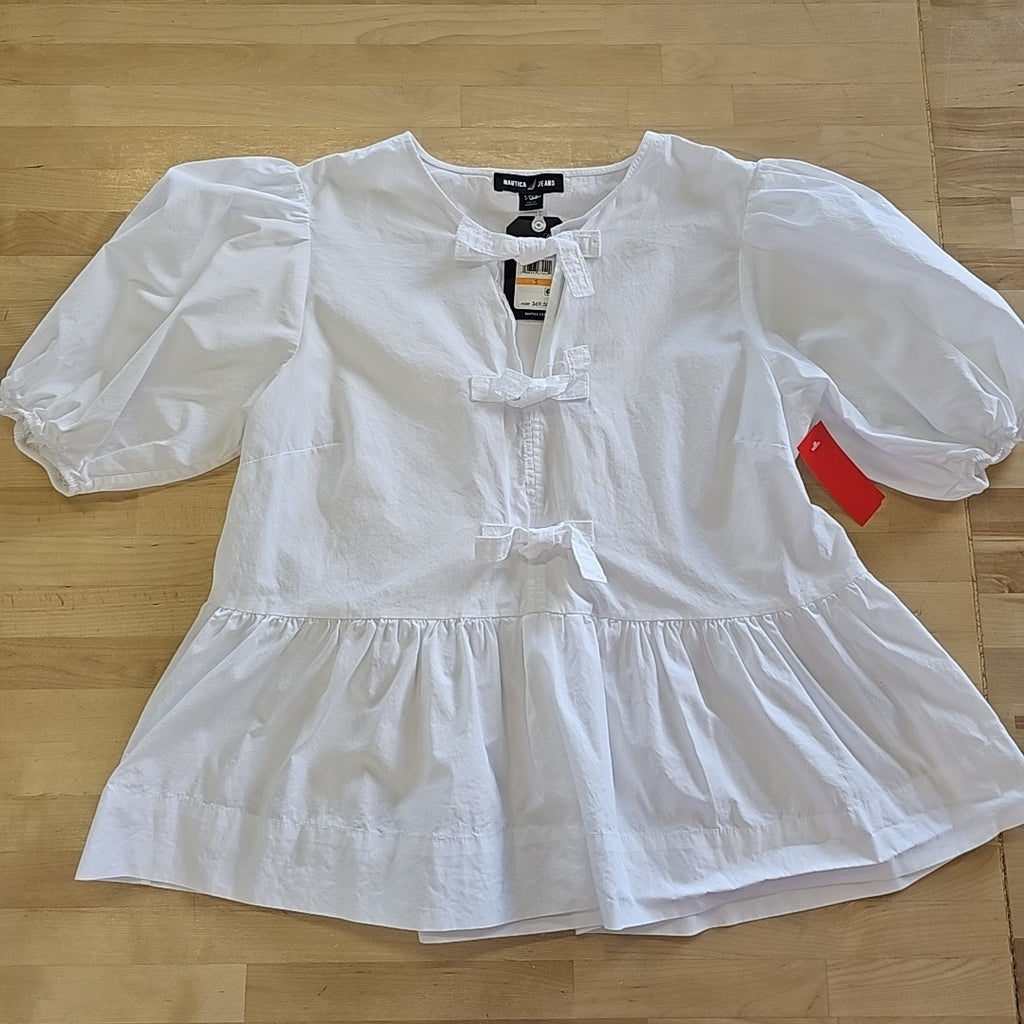 Nautica Jeans Women's Cotton Bow-Front Peplum Top - Bright White