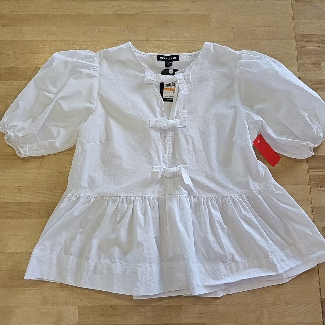 Nautica Jeans Women's Cotton Bow-Front Peplum Top - Bright White