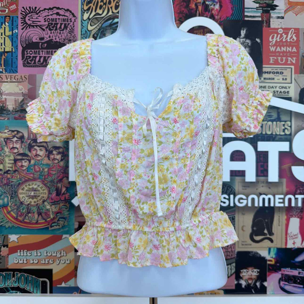 Self E Size S Self Esteem Floral Short Sleeve Peasant Blouse