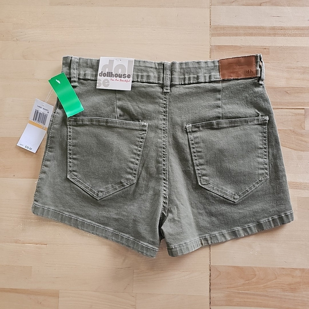 Dollhouse Juniors' High Rise Cargo Shorts - Army Green - 7/8