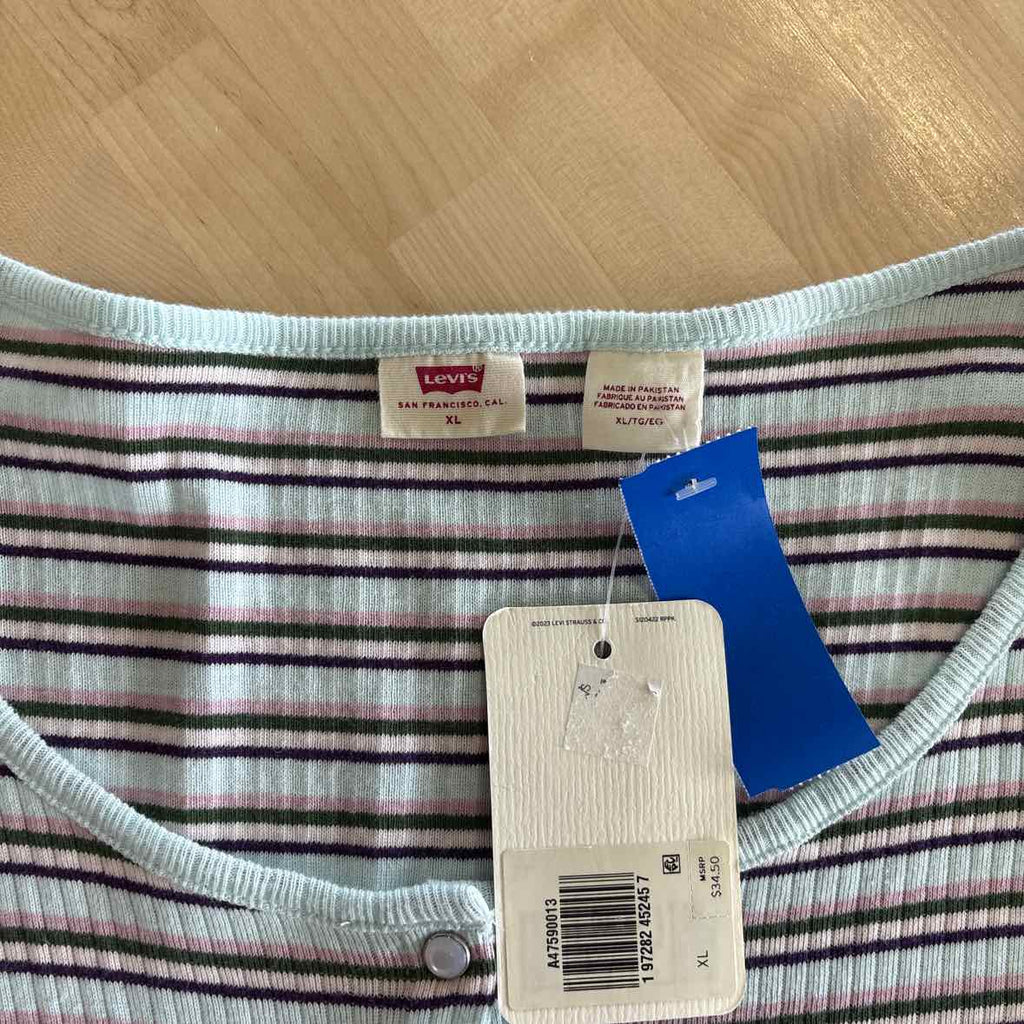 Levi's Size XL Britt Slim Fit Long-Sleeve Snap-Front Top - Fruity Stripe Paste