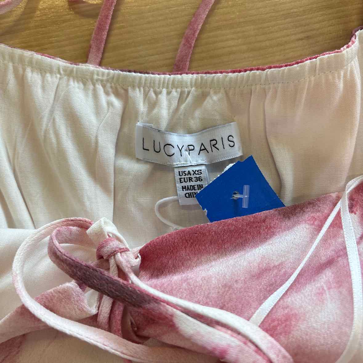 Lucy Paris Size XS Pink Print Tie-Dye Bishop Sleeve Cropped  Blouse NWT
