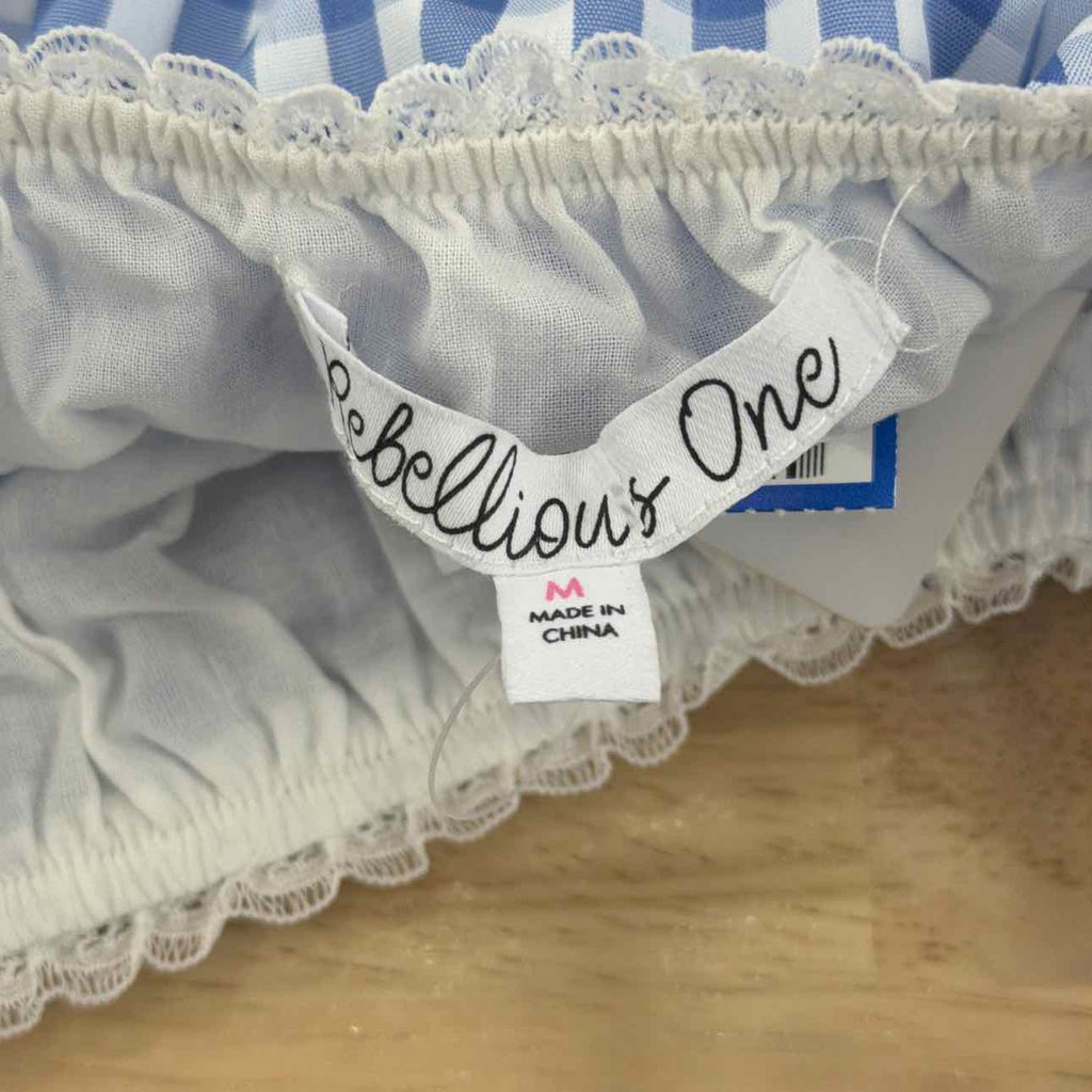 Rebellious One Size M Gingham Shirred Strapless Top - Baby Blue