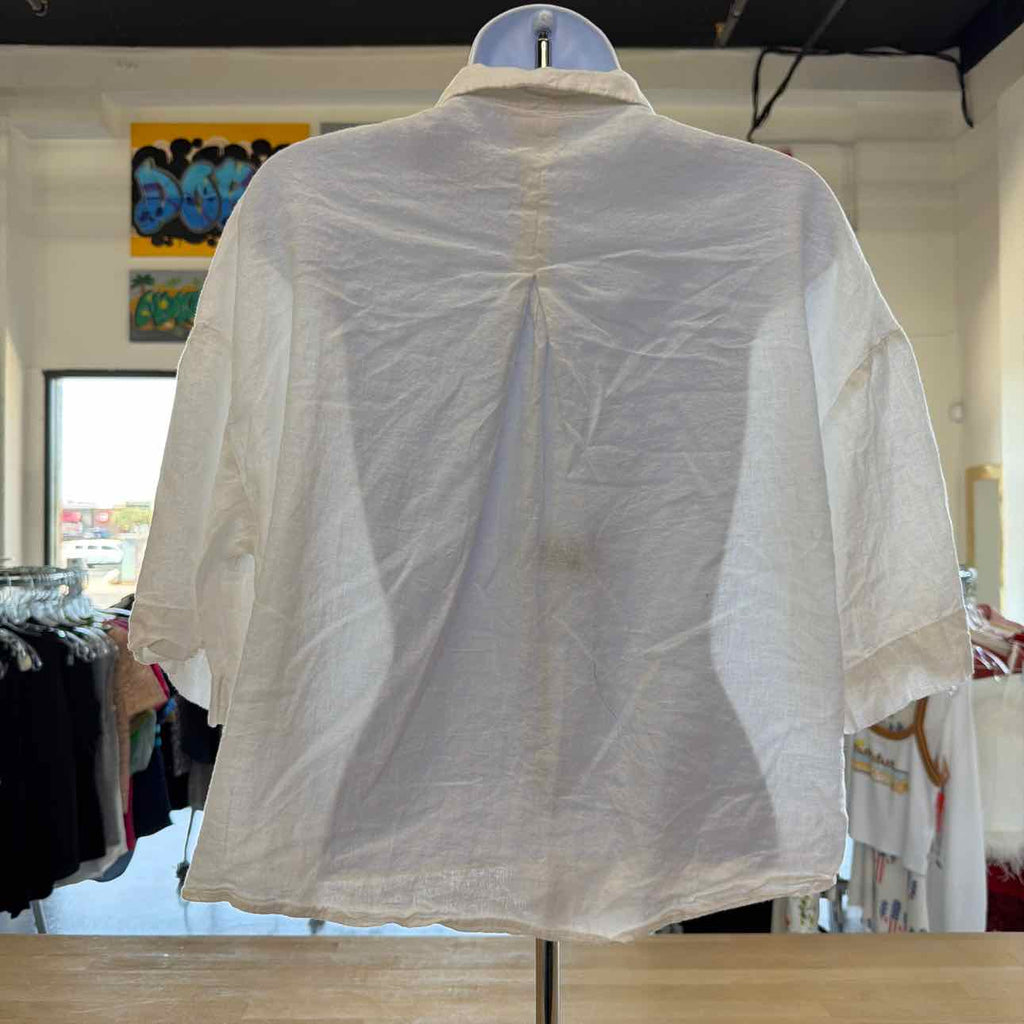 H&M Size S White Linen Preloved Button Down SS
