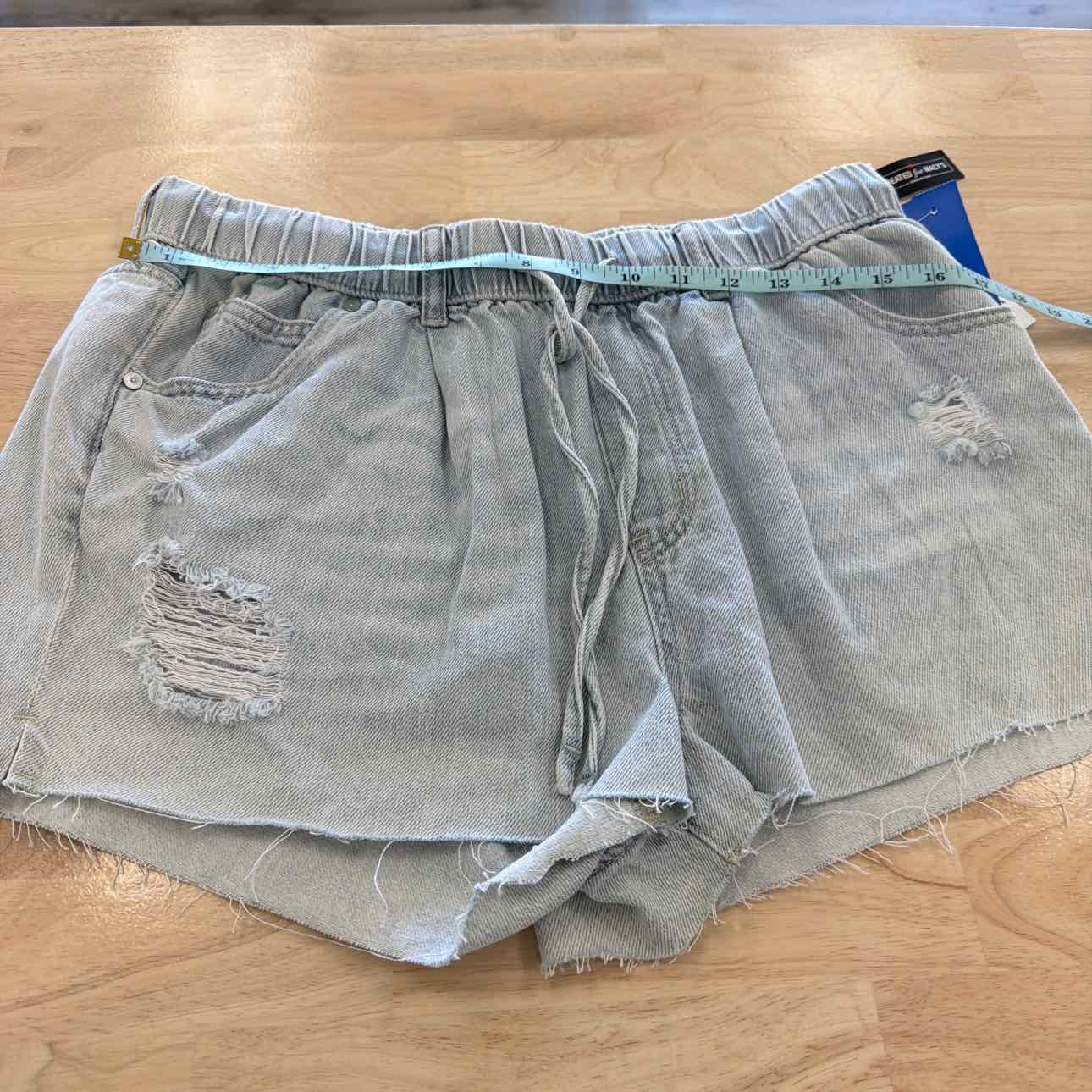 Indigo Rain Women Size 13  Blue New Shorts Distressed Drawstring Denim Shorts