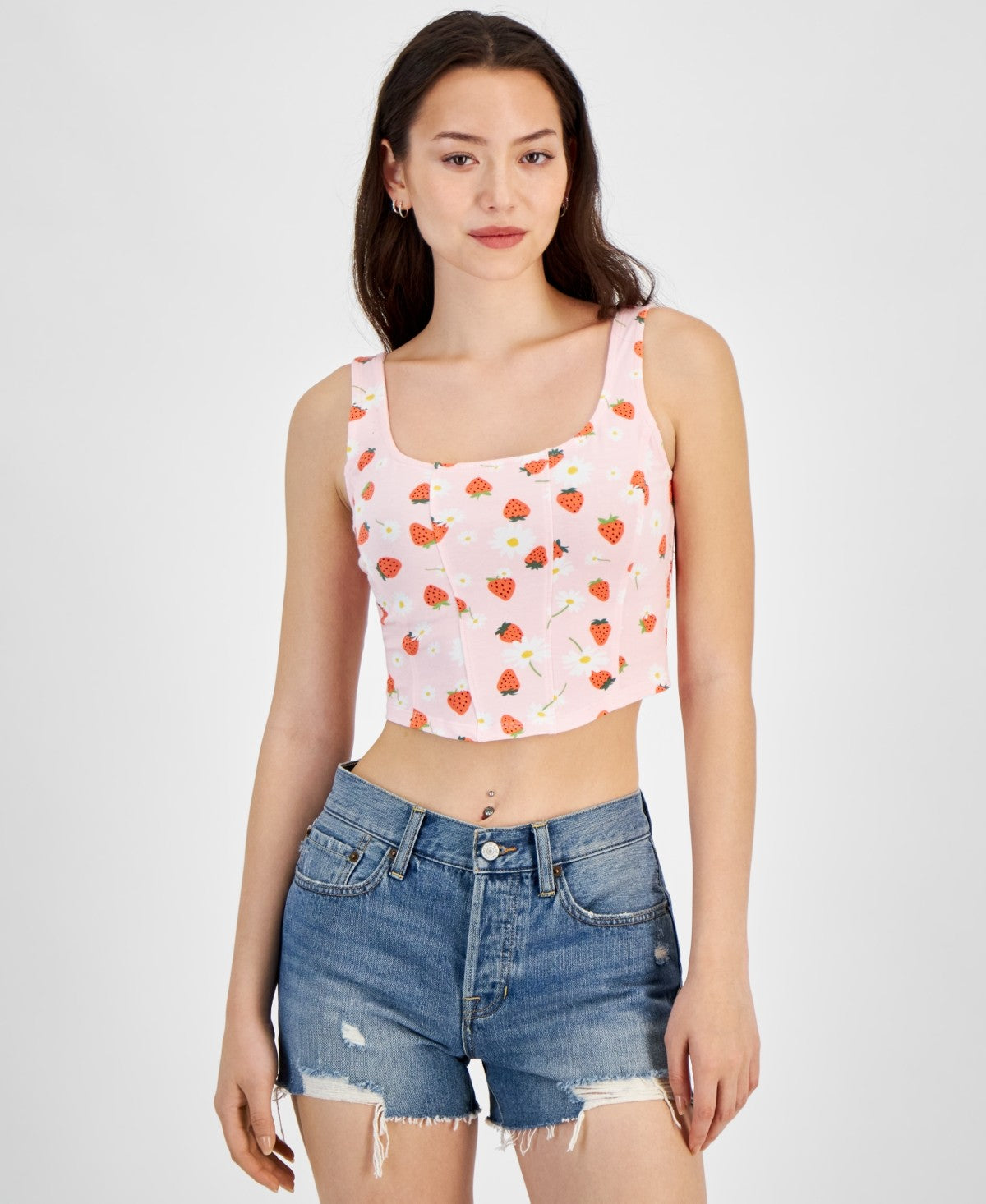 Grayson Threads, the Label Juniors' Cropped Strawberry-Print Top