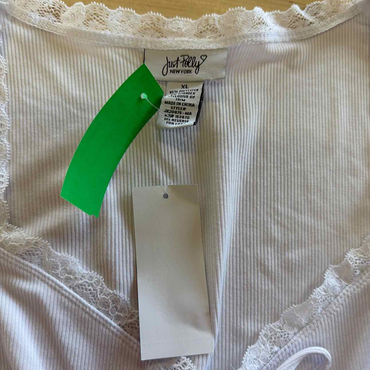 Just Polly Juniors' Lace Trimmed Tie-Front T-Shirt - White