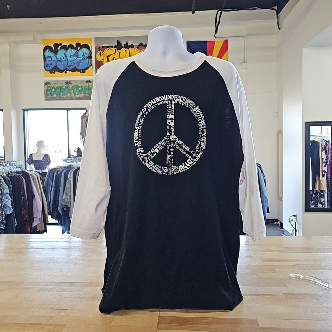 La Pop Art Peace, Love and Music Men's Raglan Word Art T-shirt - Black