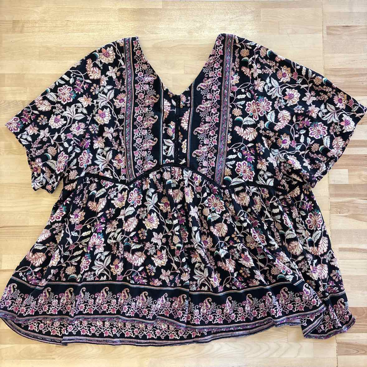 Romantic Gypsy Size 3X Black Purple Green Boho Blouse