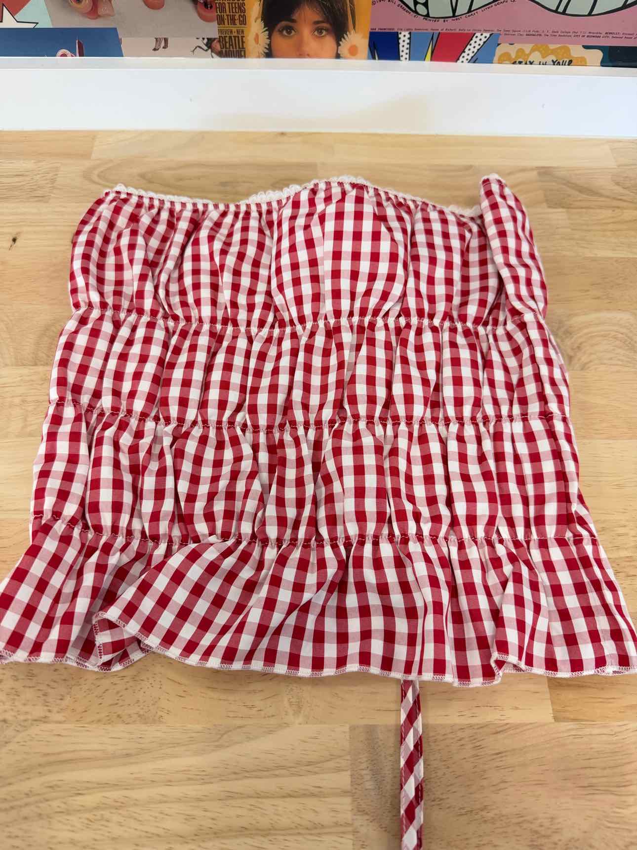 Rebellious One Size L Gingham Shirred Strapless Top - High Risk Red