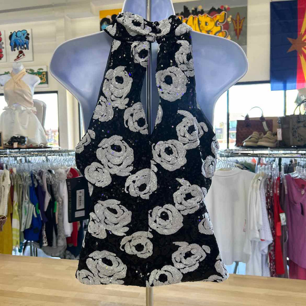 Muse Size 4 Black/White Sequined New Halter